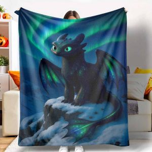 Northern Lights Dragon Flannel Blanket,Toothless Style Digital Art Pattern,Soft Cozy Warmth,Lightweight,for Winter Vacation,Travel,Living Room,Home Decor,Bed Sofa Couch Relaxing Nap,Breathable Perfect Present,Durable and Fade Resistant