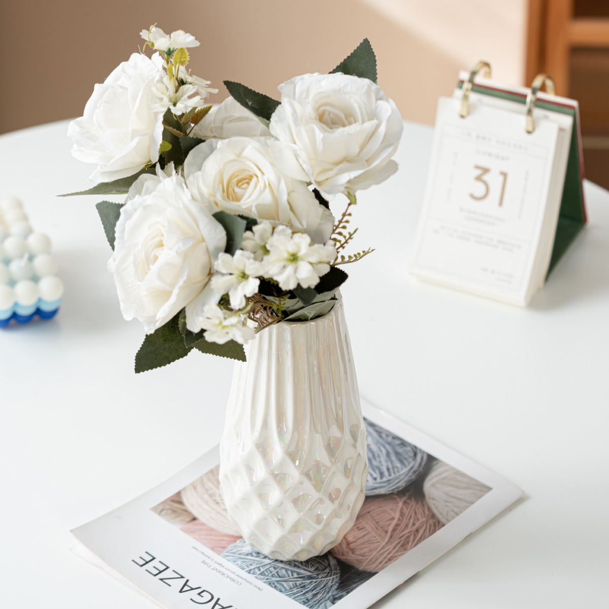 Wind ceramic vase fish scale pattern balcony interior decoration simple gift