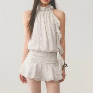 Women's summer sleeveless short skirt French hot girl design temperament polka dot skirt