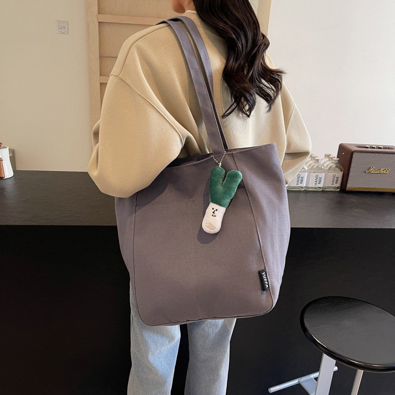 Casual large capacity canvas bag thickened and solid tote bag fashionable shoulder bag college student class commuting bag