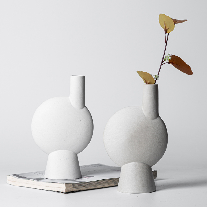 Ceramic sandblasted vase modern simple gray-white living room desktop home flowerware decoration decoration decoration